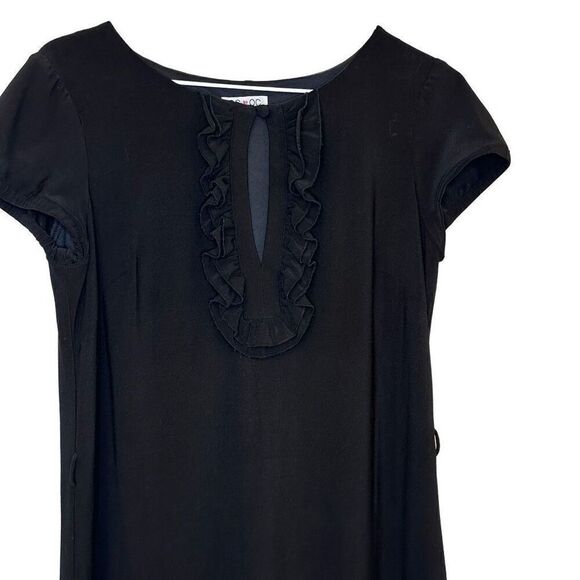 Oc By Oc Ruffle Keyhole Cap Sleeve Stretch Lined Shift Dress Black Size 4 - Picture 3 of 5